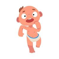 Baby in diaper is running cartoon illustration vector