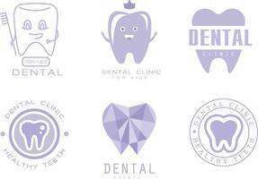 dental clínica logo plantillas colocar, niños dental cuidado, sano dientes insignias ilustración vector