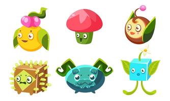 Cute Funny Monsters Set, Fantasy Plants Characters, Mobile or Computer Game User Interface Assets Illustration vector