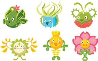 Cute Monsters Set, Funny Fantasy Plants Characters, Mobile or Computer Game User Interface Assets Illustration vector