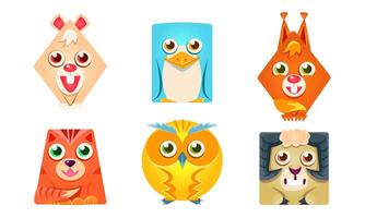 Cute Animals of Geometric Shape Set, Rabbit, Penguin, Fox, Tiger, Owl, Sheep Illustration vector