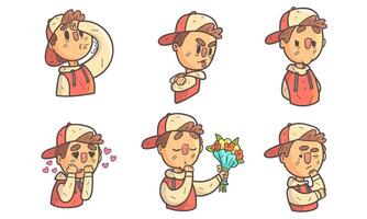 Boy Showing Different Emotions Set, Male Cartoon Character with Various Face Expressions Illustration vector
