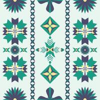 Tribal fabric, tile and carpet feature a geometric Native American pattern on a light green color background vector