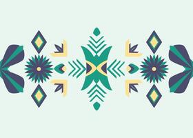 A geometric Native American tribal pattern decorates fabric, tile and carpet on a light green color background vector