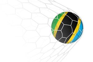 Tanzania flag soccer ball in net. vector