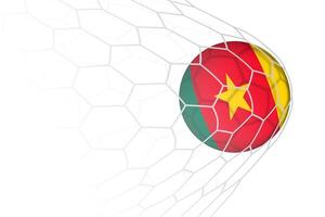 Cameroon flag soccer ball in net. vector
