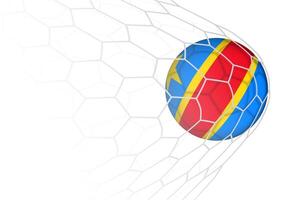 DR Congo flag soccer ball in net. vector