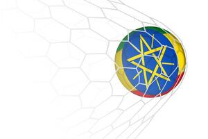 Ethiopia flag soccer ball in net. vector