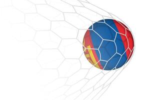 Mongolia flag soccer ball in net. vector