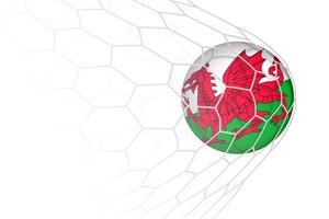 Wales flag soccer ball in net. vector