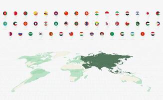 Asian Flags Collection, Blue pin icon design. Minimalist Asian Flags and World Map Representation. vector