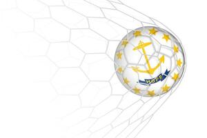 Rhode Island flag soccer ball in net. vector