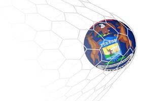 Michigan flag soccer ball in net. vector