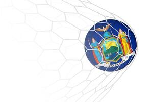 New York flag soccer ball in net. vector