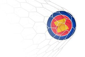 ASEAN flag soccer ball in net. vector