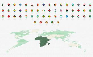 African Flags Collection, Blue pin icon design. Minimalist African Flags and World Map Representation. vector