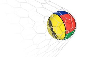 New Caledonia flag soccer ball in net. vector