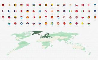 European Flags Collection, Blue pin icon design. Minimalist European Flags and World Map Representation vector