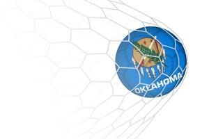 Oklahoma flag soccer ball in net. vector