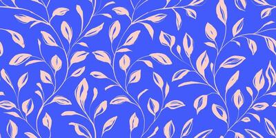 Hand Brushes Seamless Pattern with Botanical Ink Branches with Leaves. Simple silhouettes of plants with grunge texture. Design perfect for wrapping paper, fashion, print vector