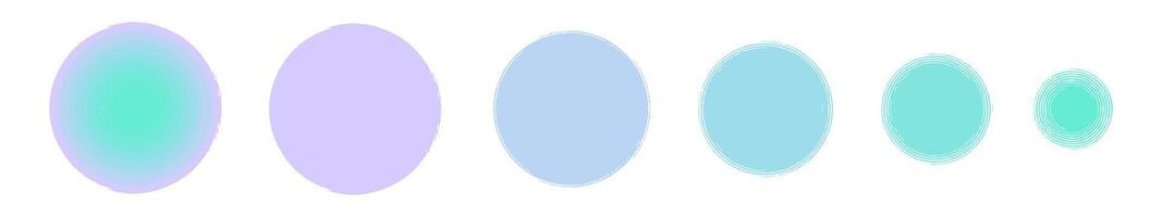 Set of 5 background circle frames with smooth color transition from lavender blue color to turquoise, concentric circles in grunge style, graphic element for web design, social media highlights vector