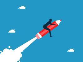 person riding on a rocket with clouds in the background vector