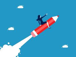 a woman riding on a rocket with clouds in the background vector