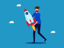 a man with a beard is holding a rocket vector