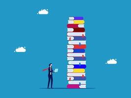 businessman standing next to a stack of books vector
