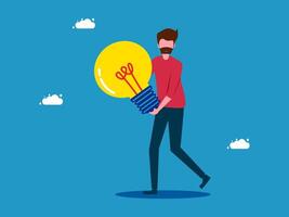 man holding a light bulb with scissors vector