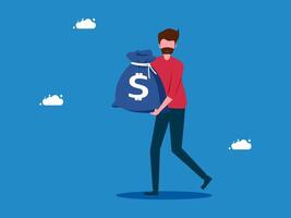 man with bag of money and cloud background vector