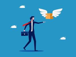 man with wings holding a box with wings vector