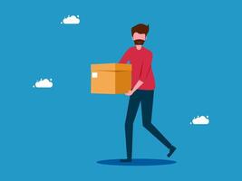 man carrying a box with a cloud background vector