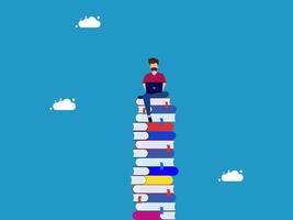 person sitting on top of a stack of books vector