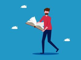 man with beard reading book vector