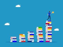 a man stands on top of a stack of books vector