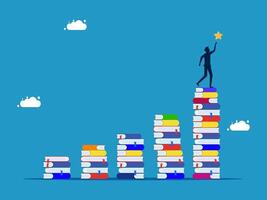 a businessman climbing up a stack of books to reach the top vector