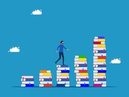 businessman is walking up a stack of books vector