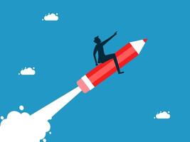 man flying on a rocket with clouds in the background vector