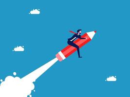 businessman flying on a rocket with clouds in the background vector