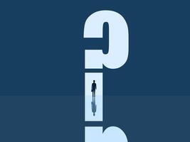 Opportunity, Problem solving, Businessman standing in front of a door with a question mark vector
