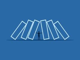 Dealing with two sided problems, businessman deals with two way domino effects vector