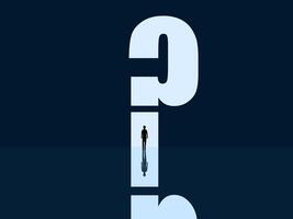 Opportunity, Challenge, Businessman walking through a door with a question mark vector