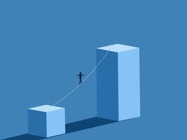 Challenge, Businessman balancing on a single rope to the goal vector
