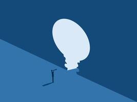 Creative thinking, Businessman standing looking through telescope in front of the light bulb door vector