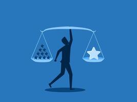 Select quality or quantity, Businessman holding scale with stars vector
