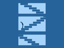 Step by step development, Progress, Looking to the future, Businessman looking up the stairs vector
