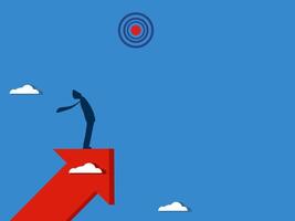 Aim for success, Businessman looking at target on growth arrow vector
