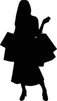 Silhouette of Girl Shopping on White Background vector