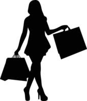 Silhouette of Girl Shopping in Flat Design and Shape vector